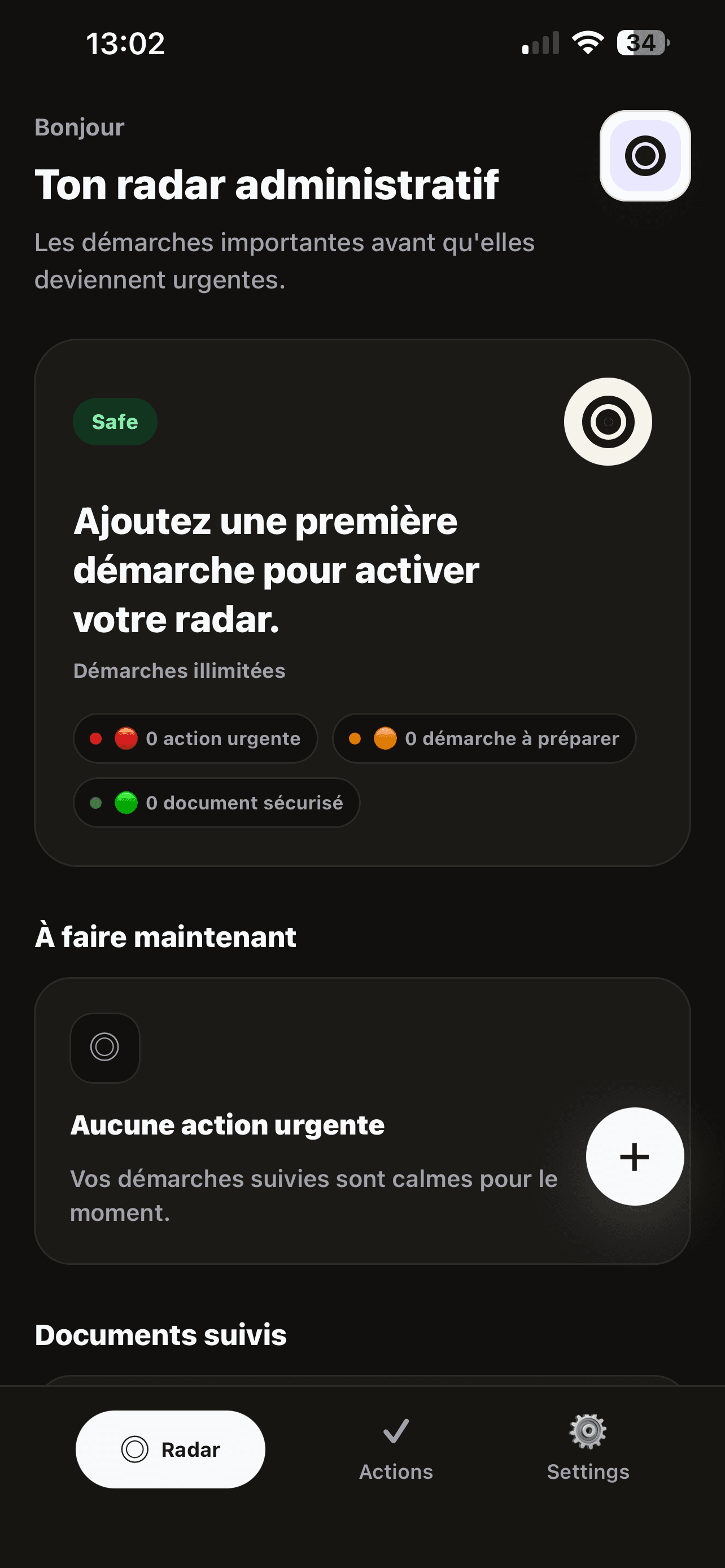 Écran Radar de l’application Dueguard