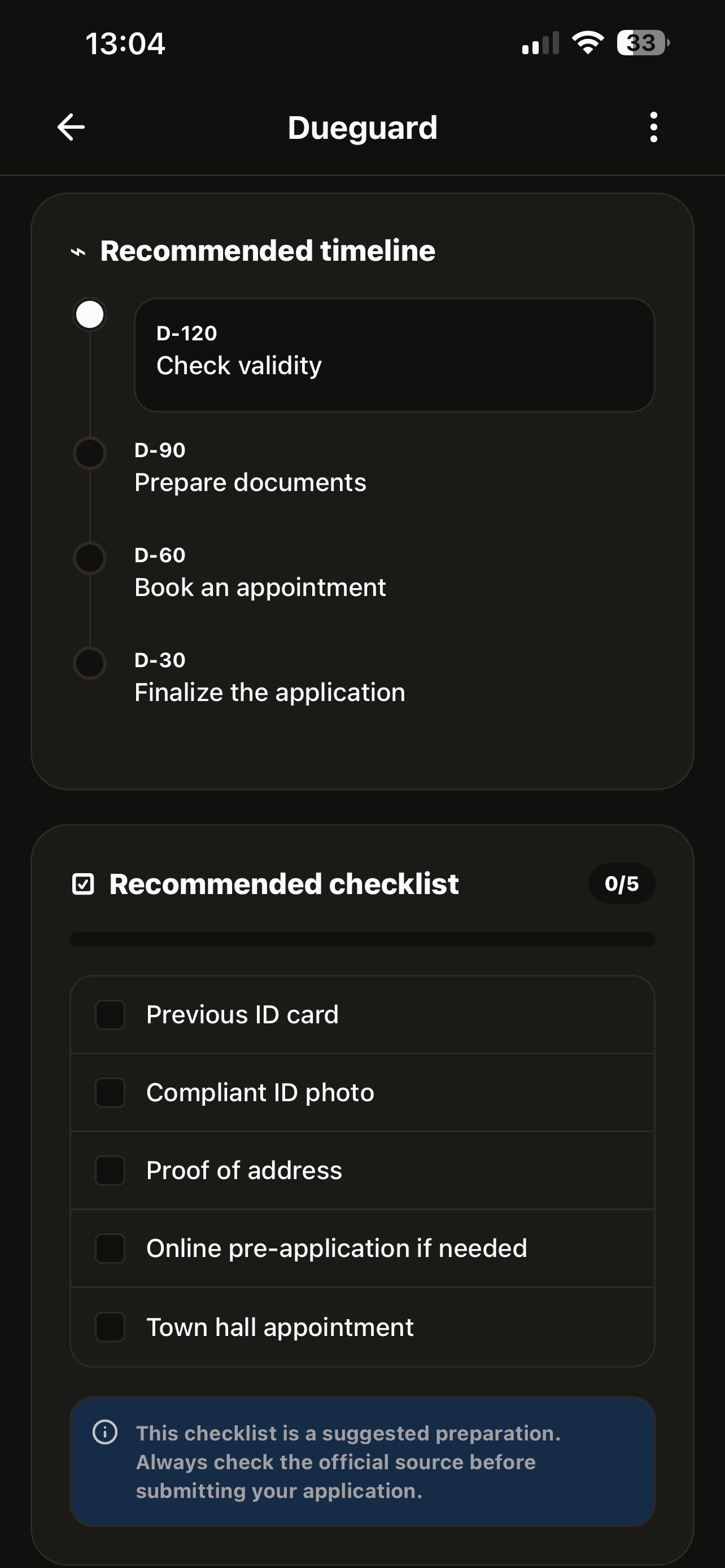 Chronologie et checklist recommandées